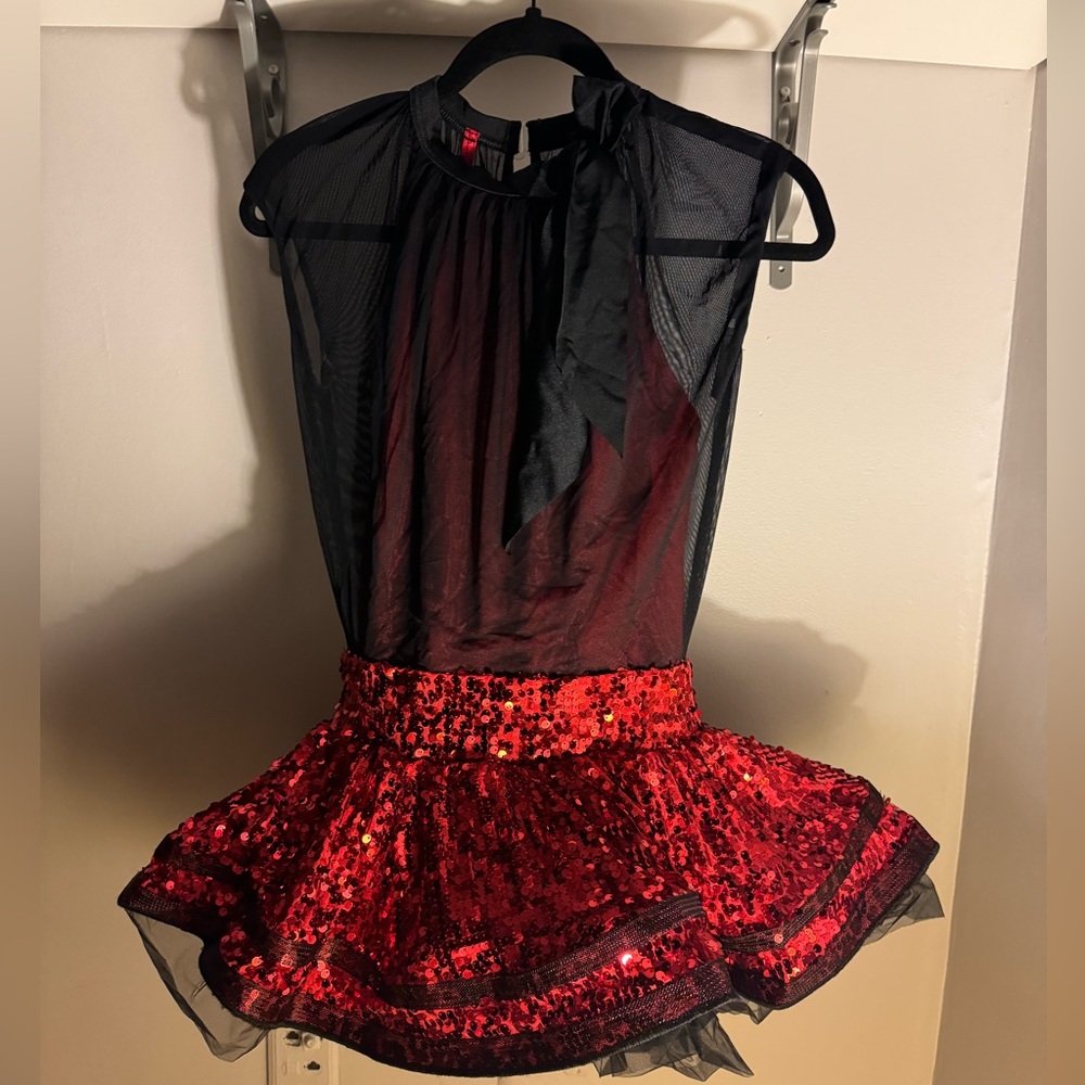 Red and Black Dance Costume With Skirt